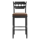 Lennox Oak Wood Bar Stool With Wavy Razor Back and Cushion in Black Cocoa