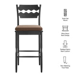 Lennox Oak Wood Bar Stool With Wavy Razor Back and Cushion in Black Cocoa