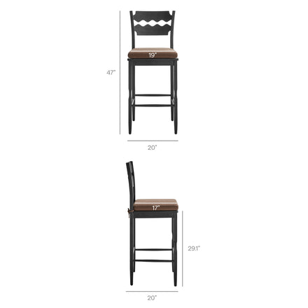 Jax Oak Wood Bar Stool With Wavy Razor Back and Cushion in Black Cocoa