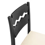 Lennox Oak Wood Bar Stool With Wavy Razor Back and Cushion in Black Linen