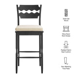Lennox Oak Wood Bar Stool With Wavy Razor Back and Cushion in Black Linen