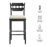 Lennox Oak Wood Bar Stool With Wavy Razor Back and Cushion in Black Oatmeal Stripe