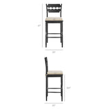Lennox Oak Wood Bar Stool With Wavy Razor Back and Cushion in Black Oatmeal Stripe