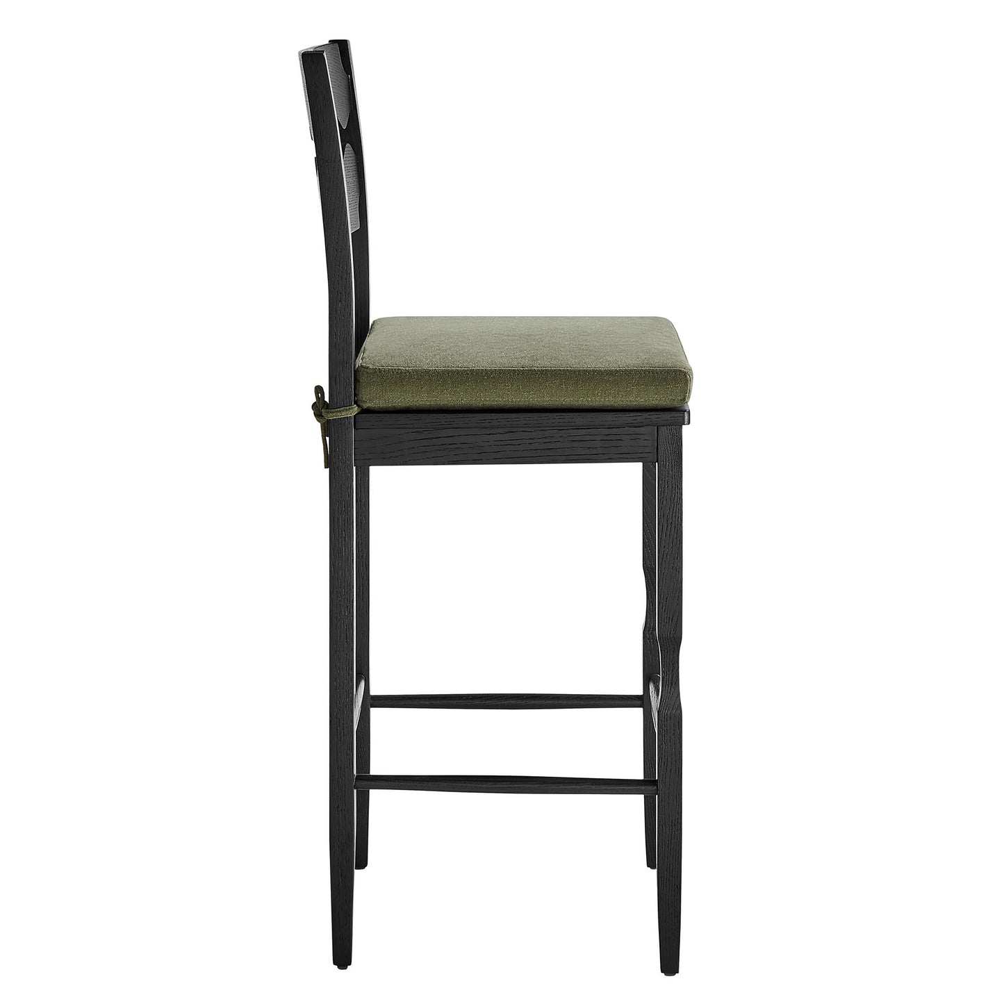 Lennox Oak Wood Bar Stool With Wavy Razor Back and Cushion in Black Sage