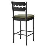 Lennox Oak Wood Bar Stool With Wavy Razor Back and Cushion in Black Sage
