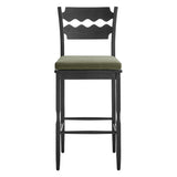 Lennox Oak Wood Bar Stool With Wavy Razor Back and Cushion in Black Sage