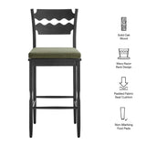 Lennox Oak Wood Bar Stool With Wavy Razor Back and Cushion in Black Sage