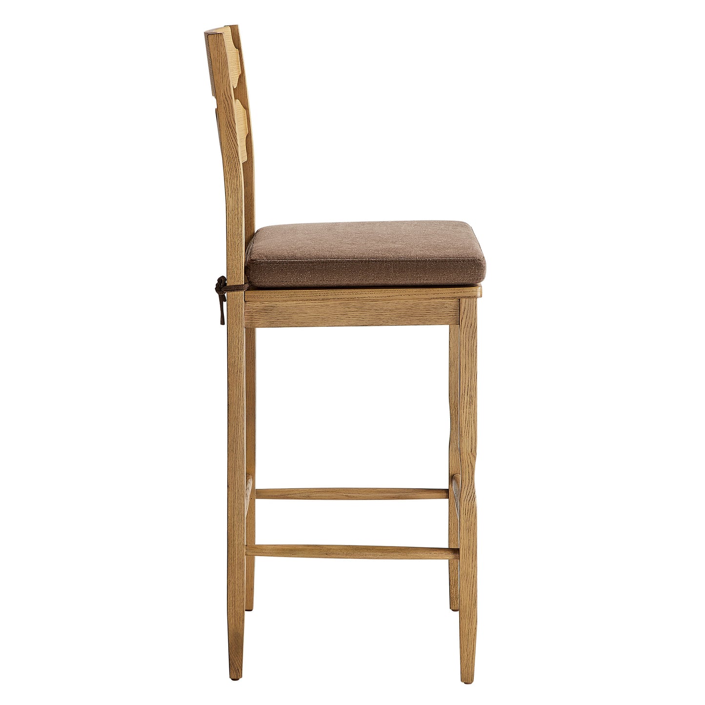 Lennox Oak Wood Bar Stool With Wavy Razor Back and Cushion in Weathered Oak Cocoa