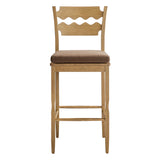 Lennox Oak Wood Bar Stool With Wavy Razor Back and Cushion in Weathered Oak Cocoa
