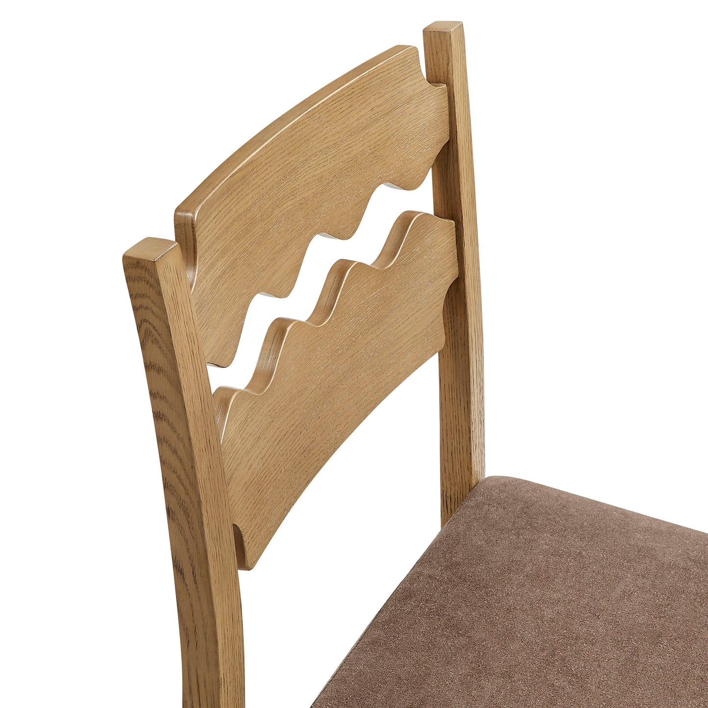 Lennox Oak Wood Bar Stool With Wavy Razor Back and Cushion in Weathered Oak Cocoa