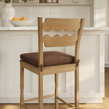 Lennox Oak Wood Bar Stool With Wavy Razor Back and Cushion in Weathered Oak Cocoa