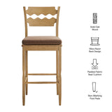 Lennox Oak Wood Bar Stool With Wavy Razor Back and Cushion in Weathered Oak Cocoa