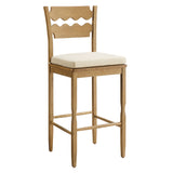 Lennox Oak Wood Bar Stool With Wavy Razor Back and Cushion in Weathered Oak Linen
