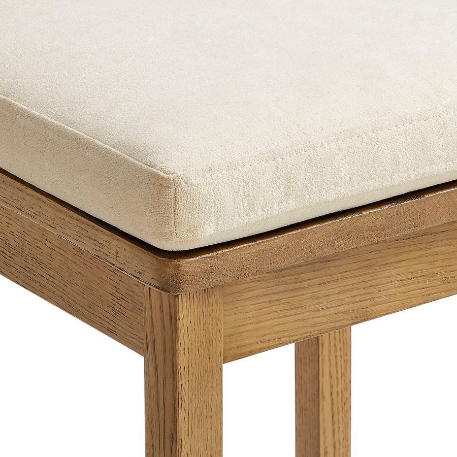 Lennox Oak Wood Bar Stool With Wavy Razor Back and Cushion in Weathered Oak Linen
