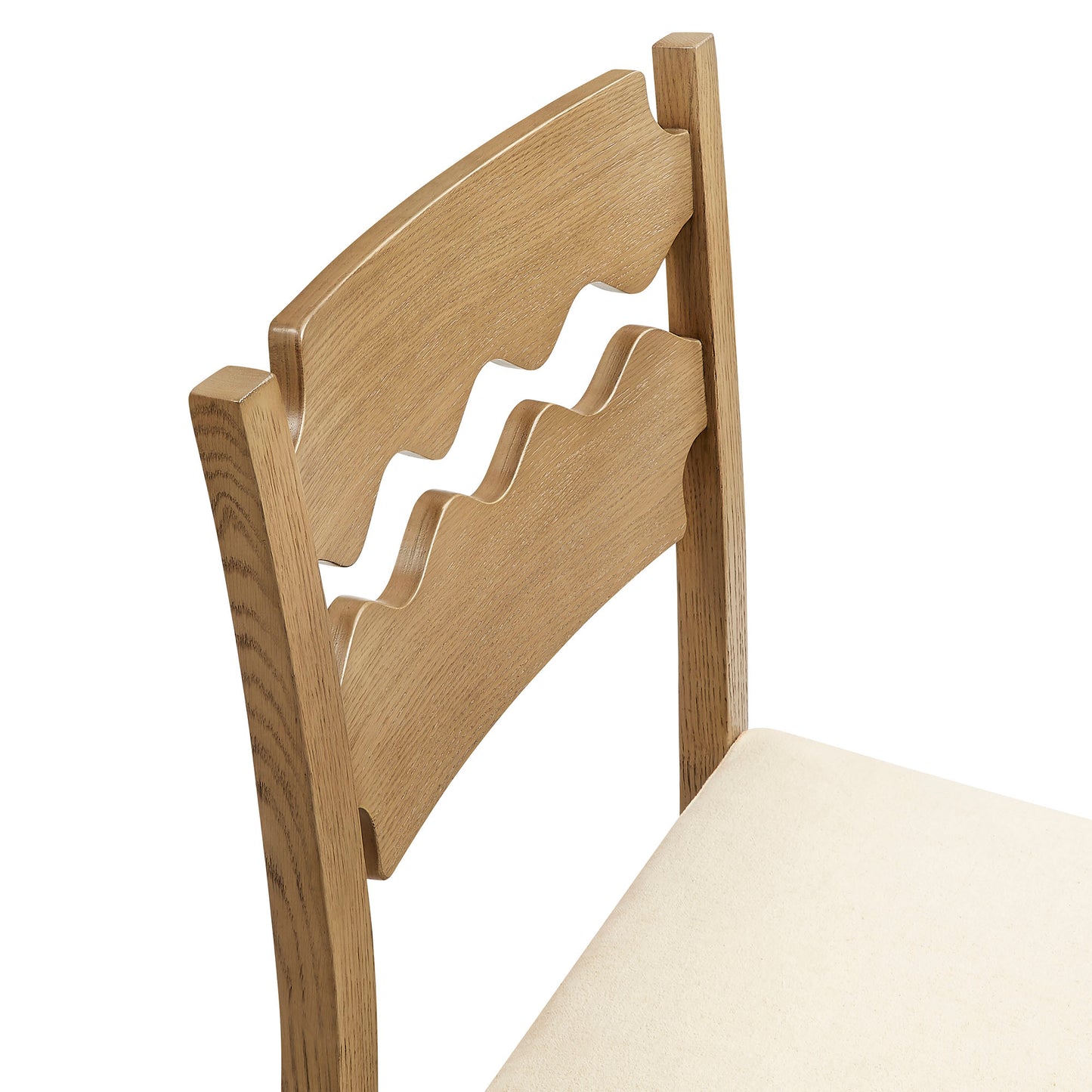 Lennox Oak Wood Bar Stool With Wavy Razor Back and Cushion in Weathered Oak Linen