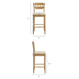 Lennox Oak Wood Bar Stool With Wavy Razor Back and Cushion in Weathered Oak Linen