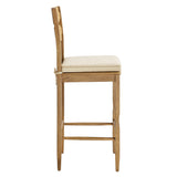 Lennox Oak Wood Bar Stool With Wavy Razor Back and Cushion in Weathered Oak Oatmeal Stripe
