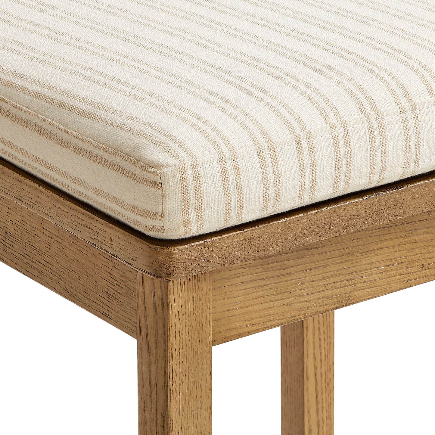 Lennox Oak Wood Bar Stool With Wavy Razor Back and Cushion in Weathered Oak Oatmeal Stripe