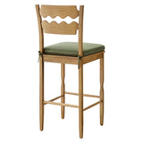 Lennox Oak Wood Bar Stool With Wavy Razor Back and Cushion in Weathered Oak Sage