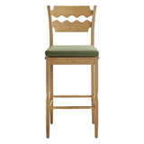 Lennox Oak Wood Bar Stool With Wavy Razor Back and Cushion in Weathered Oak Sage
