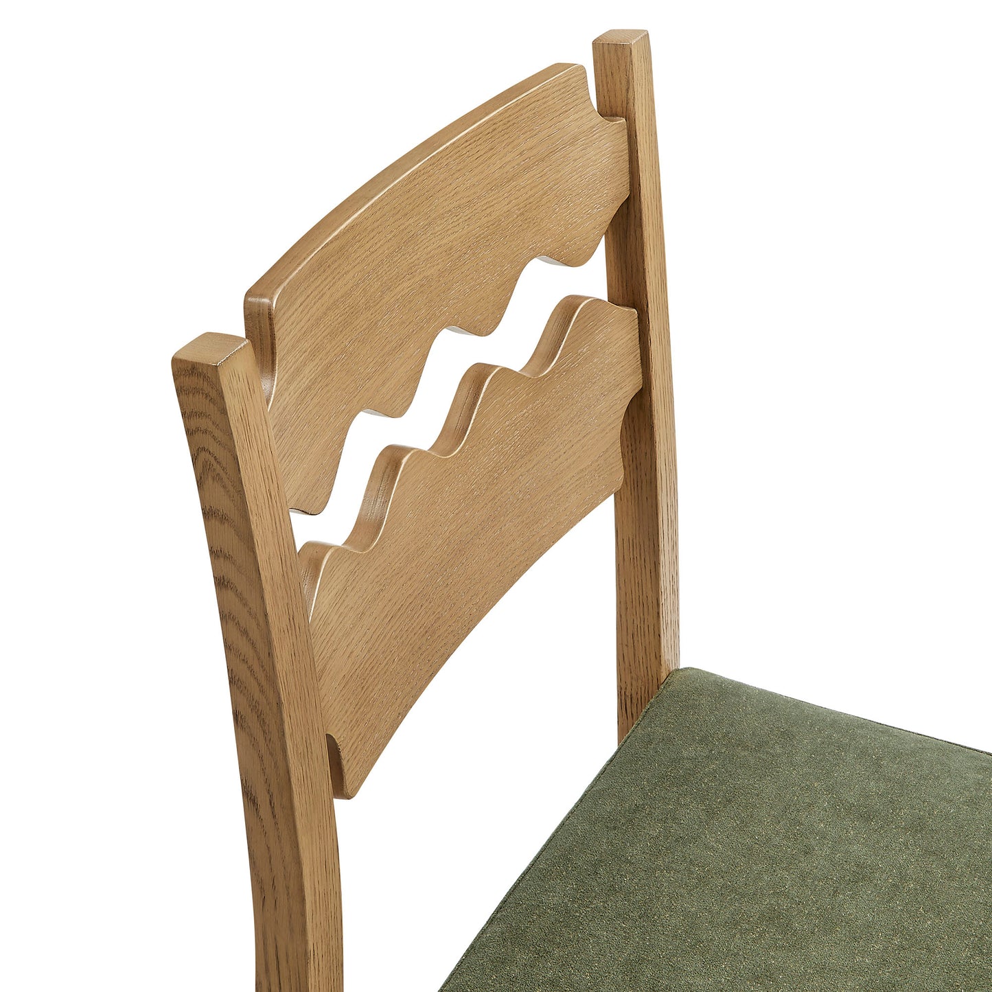 Lennox Oak Wood Bar Stool With Wavy Razor Back and Cushion in Weathered Oak Sage