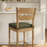 Lennox Oak Wood Bar Stool With Wavy Razor Back and Cushion in Weathered Oak Sage