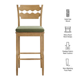 Lennox Oak Wood Bar Stool With Wavy Razor Back and Cushion in Weathered Oak Sage