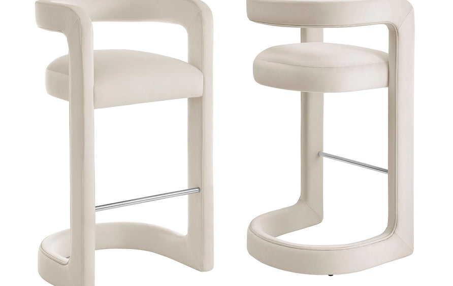 Sepia Performance Velvet Bar Stool Set of 2 in Alabaster