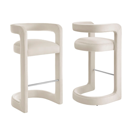 Winslow Performance Velvet Bar Stool Set of 2 in Alabaster