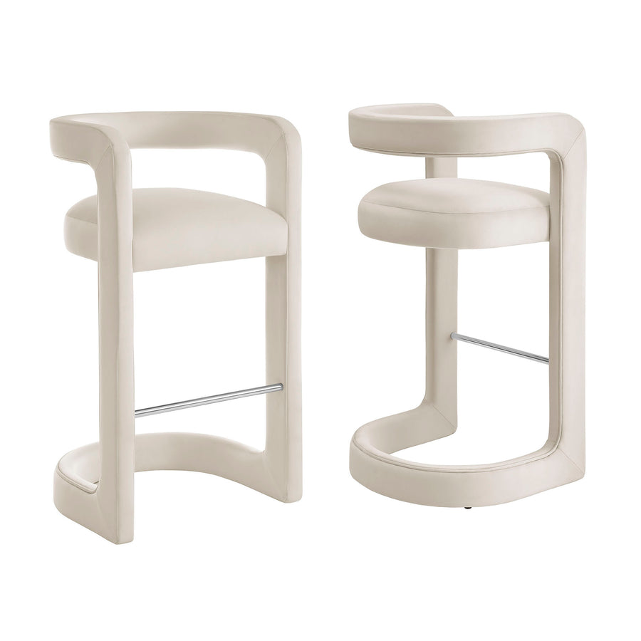 Sepia Performance Velvet Bar Stool Set of 2 in Alabaster