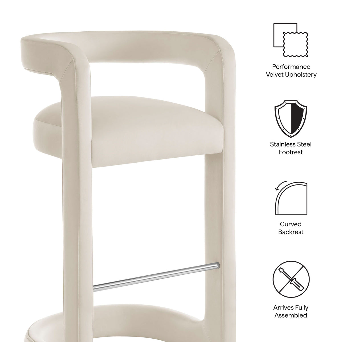 Sepia Performance Velvet Bar Stool Set of 2 in Alabaster