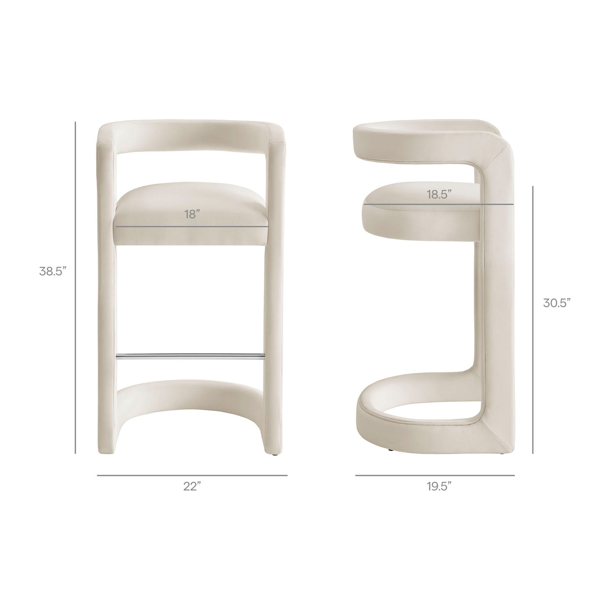 Sepia Performance Velvet Bar Stool Set of 2 in Alabaster