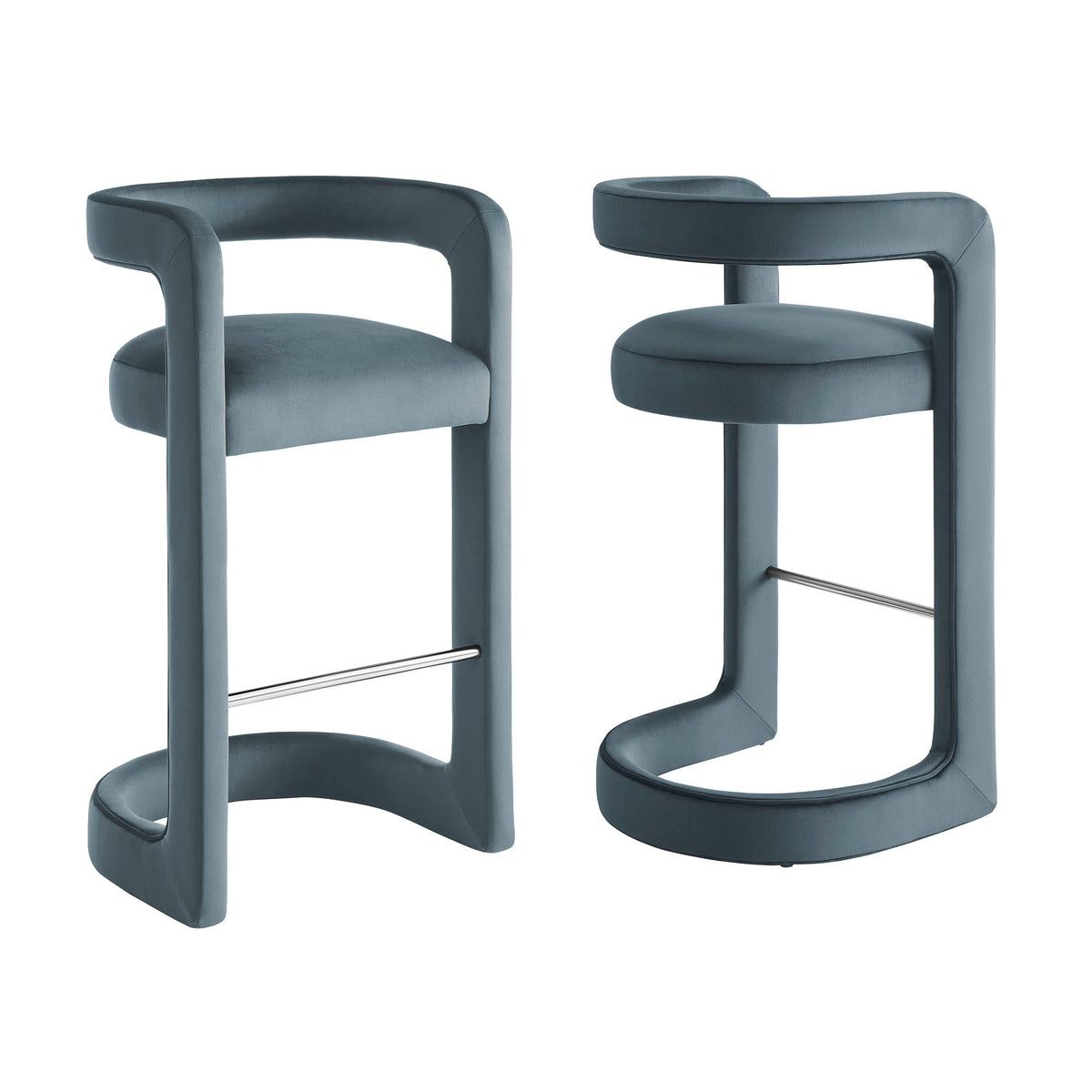 Sepia Performance Velvet Bar Stool Set of 2 in Cadet Blue