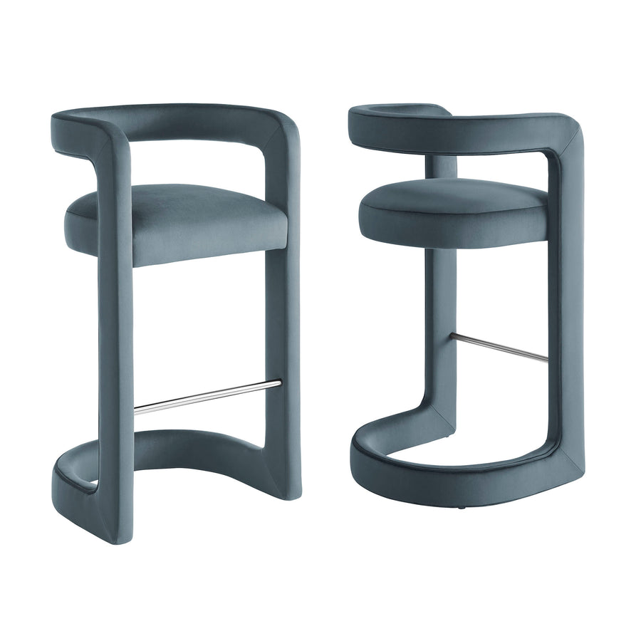 Sepia Performance Velvet Bar Stool Set of 2 in Cadet Blue