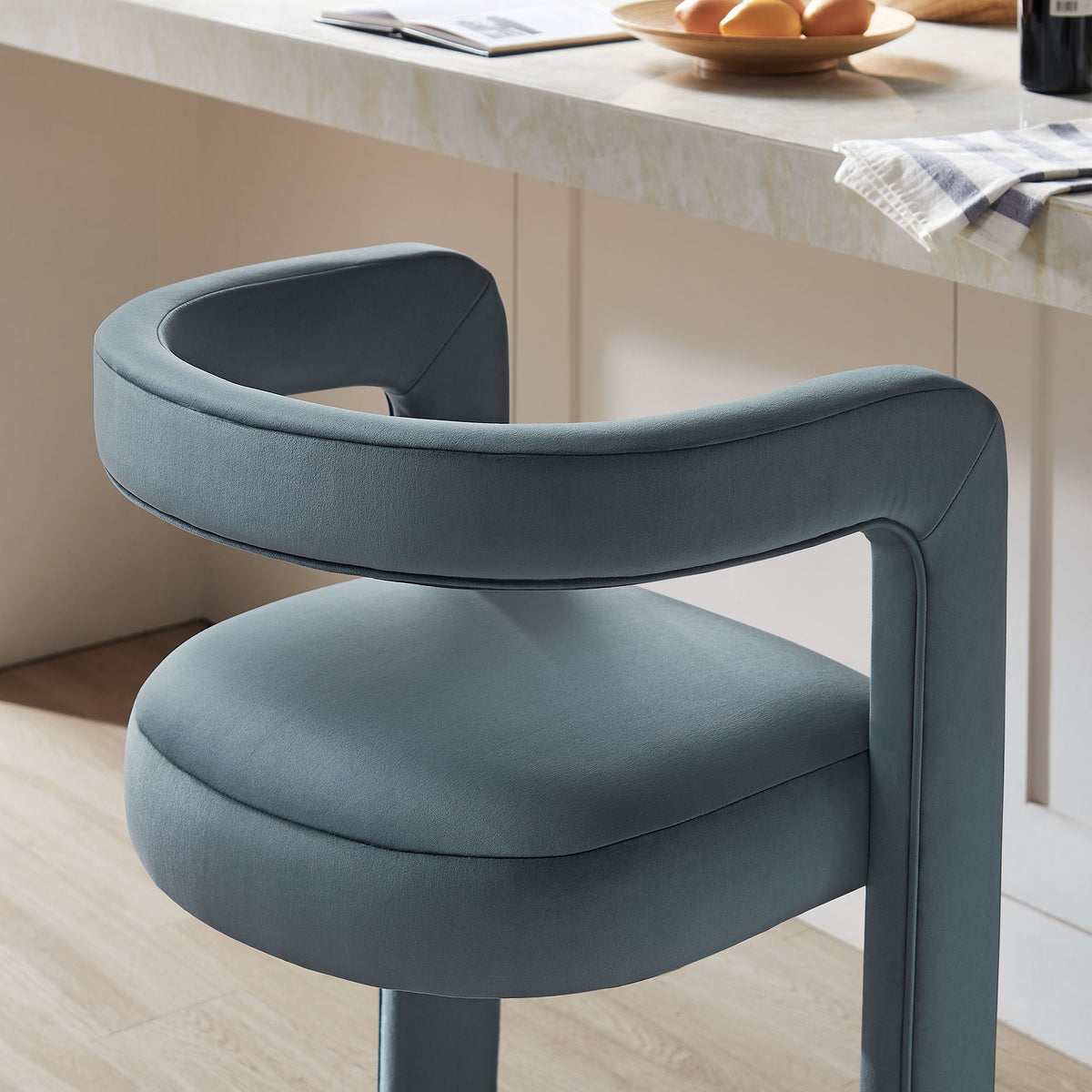 Sepia Performance Velvet Bar Stool Set of 2 in Cadet Blue