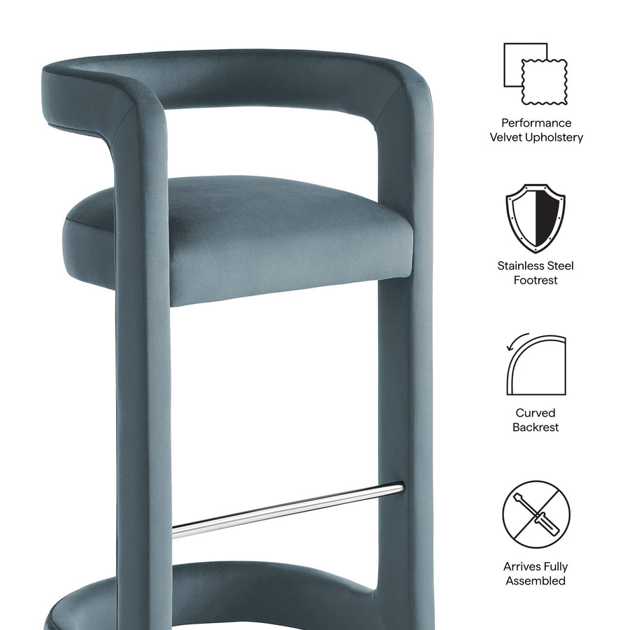 Sepia Performance Velvet Bar Stool Set of 2 in Cadet Blue