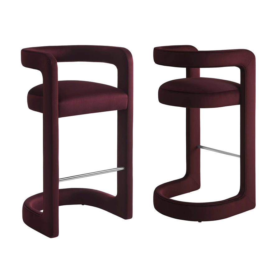 Sepia Performance Velvet Bar Stool Set of 2 in Mulberry