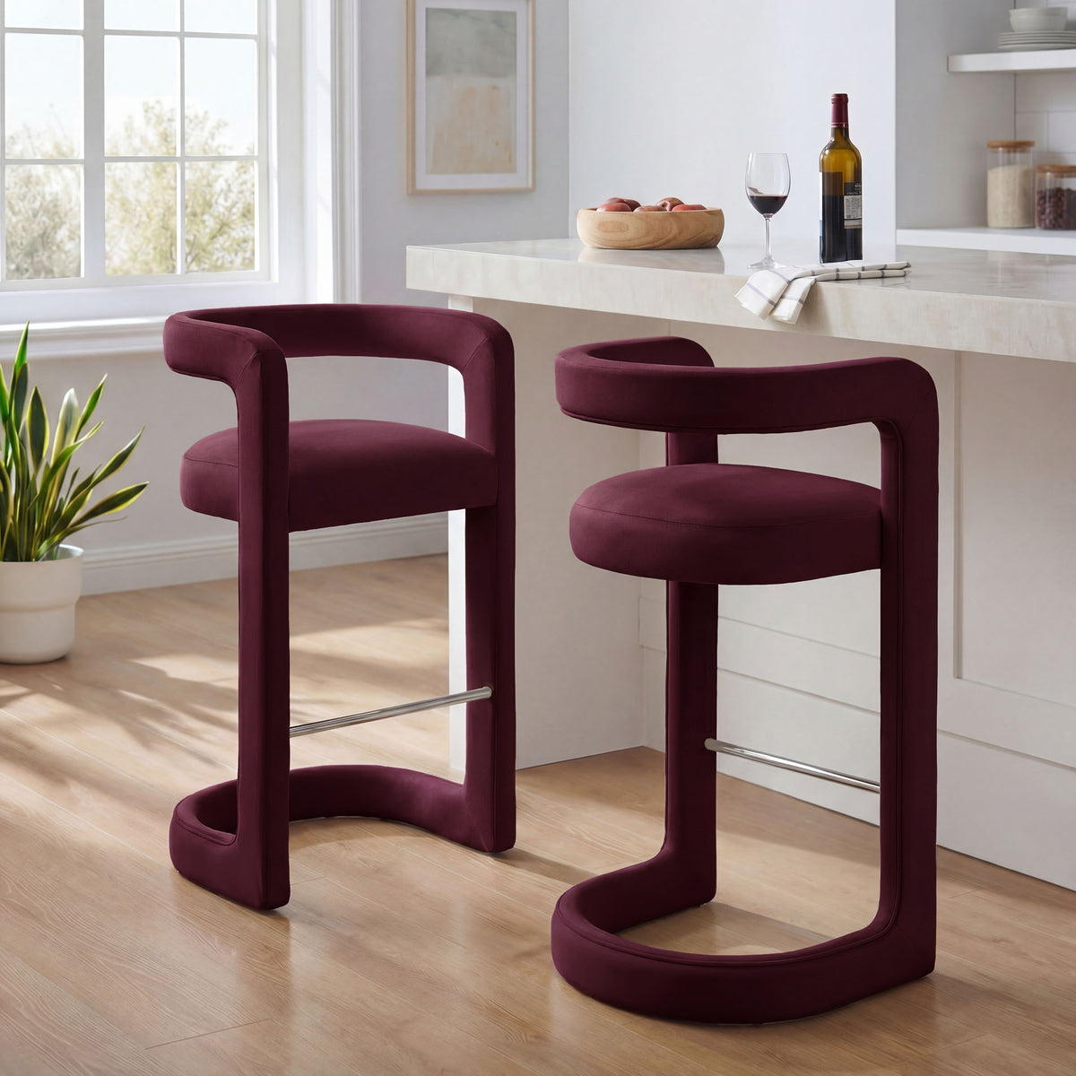 Sepia Performance Velvet Bar Stool Set of 2 in Mulberry