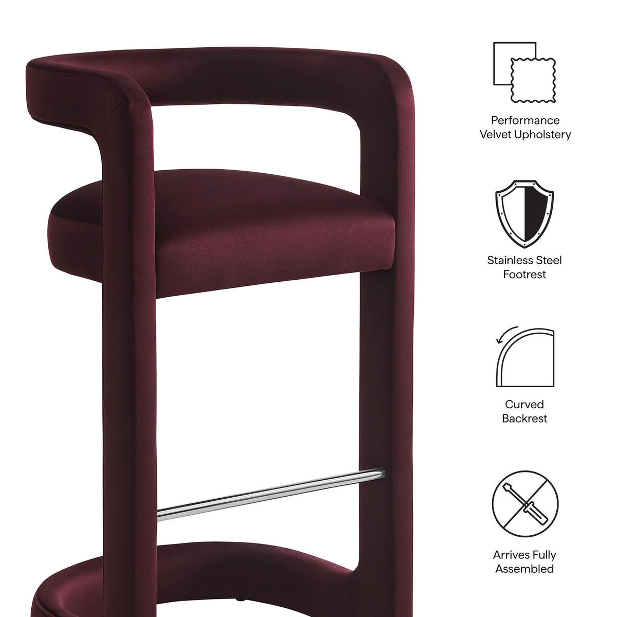 Sepia Performance Velvet Bar Stool Set of 2 in Mulberry