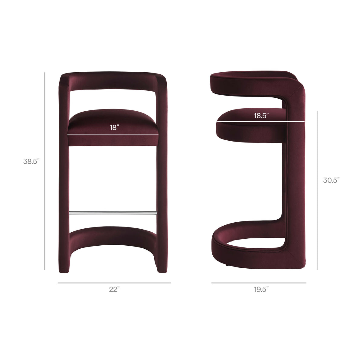 Sepia Performance Velvet Bar Stool Set of 2 in Mulberry