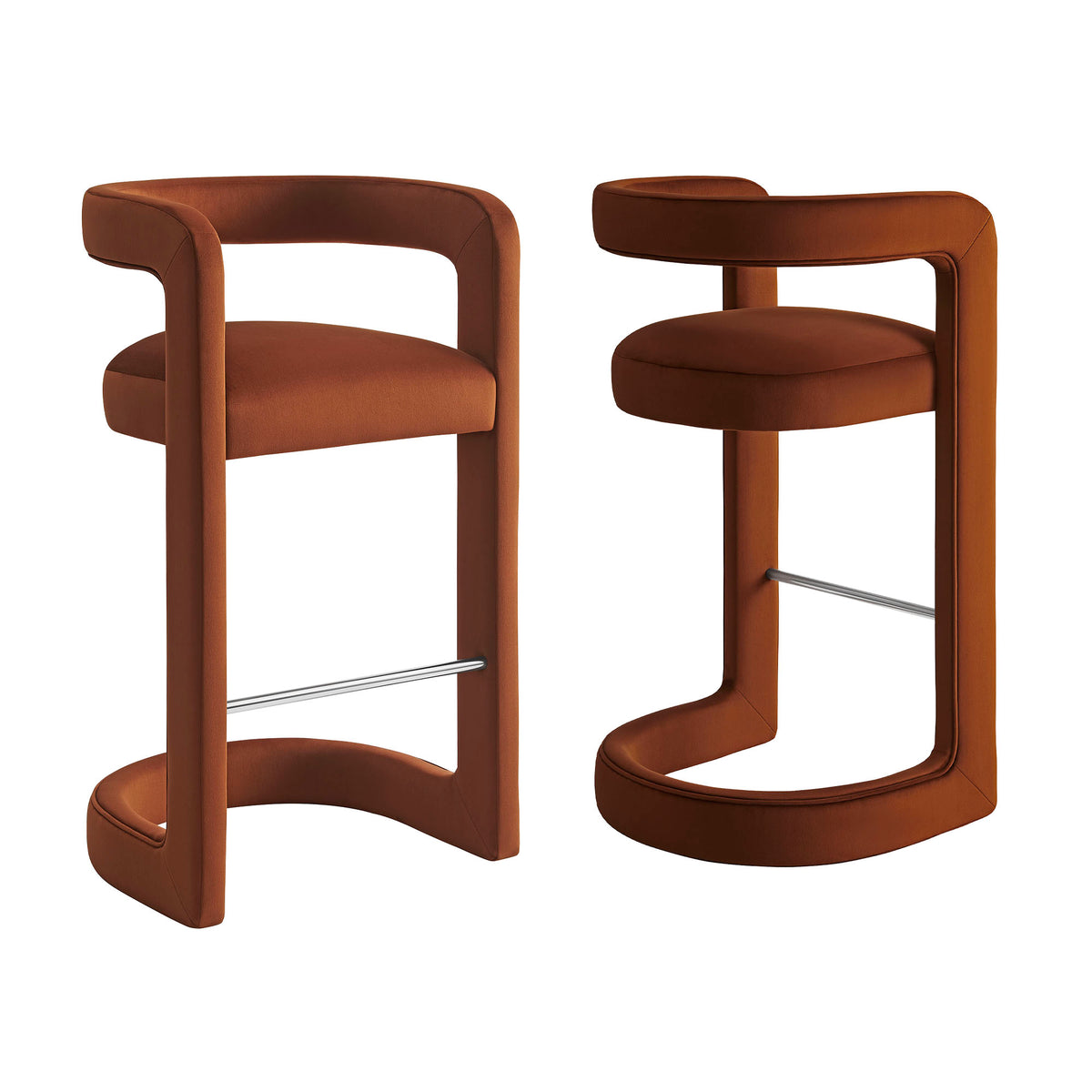 Sepia Performance Velvet Bar Stool Set of 2 in Rust
