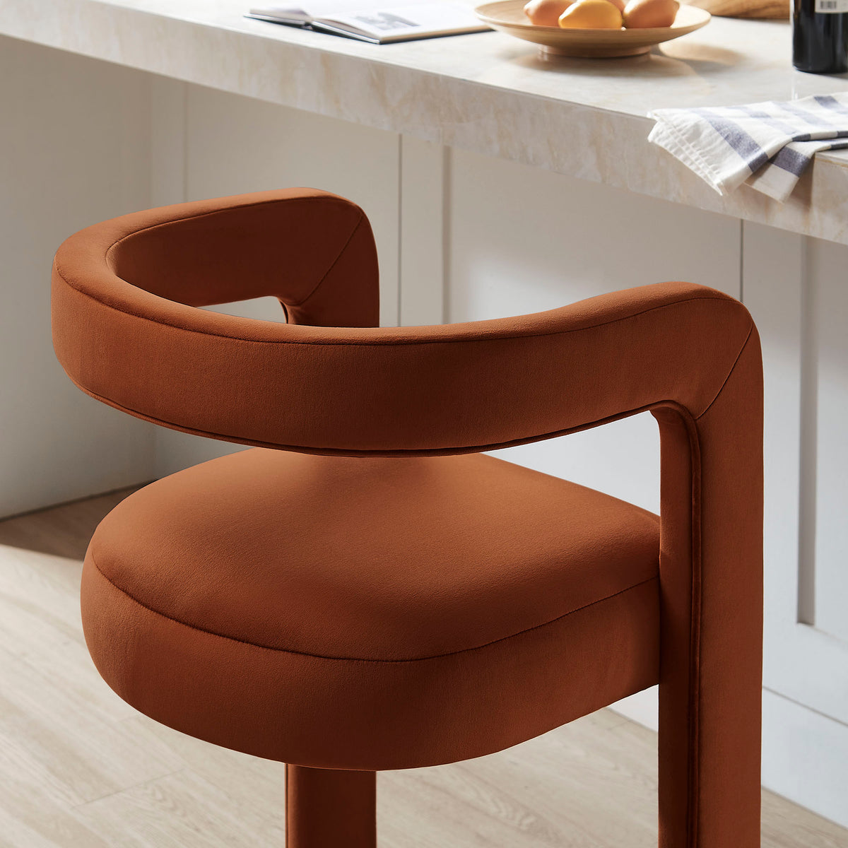 Sepia Performance Velvet Bar Stool Set of 2 in Rust