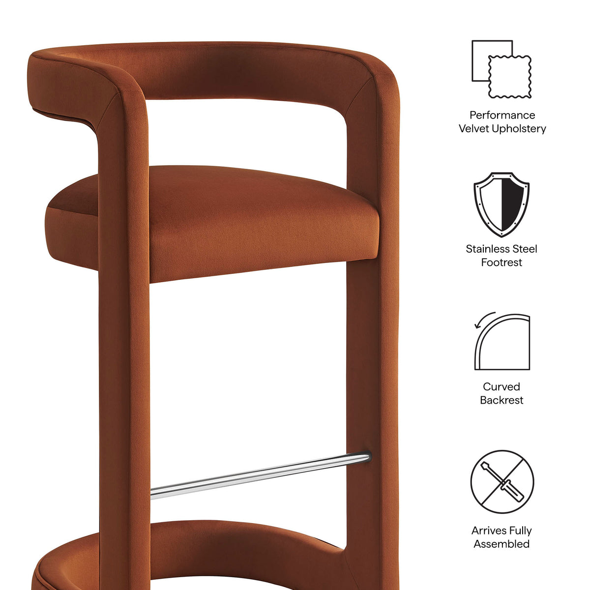 Sepia Performance Velvet Bar Stool Set of 2 in Rust