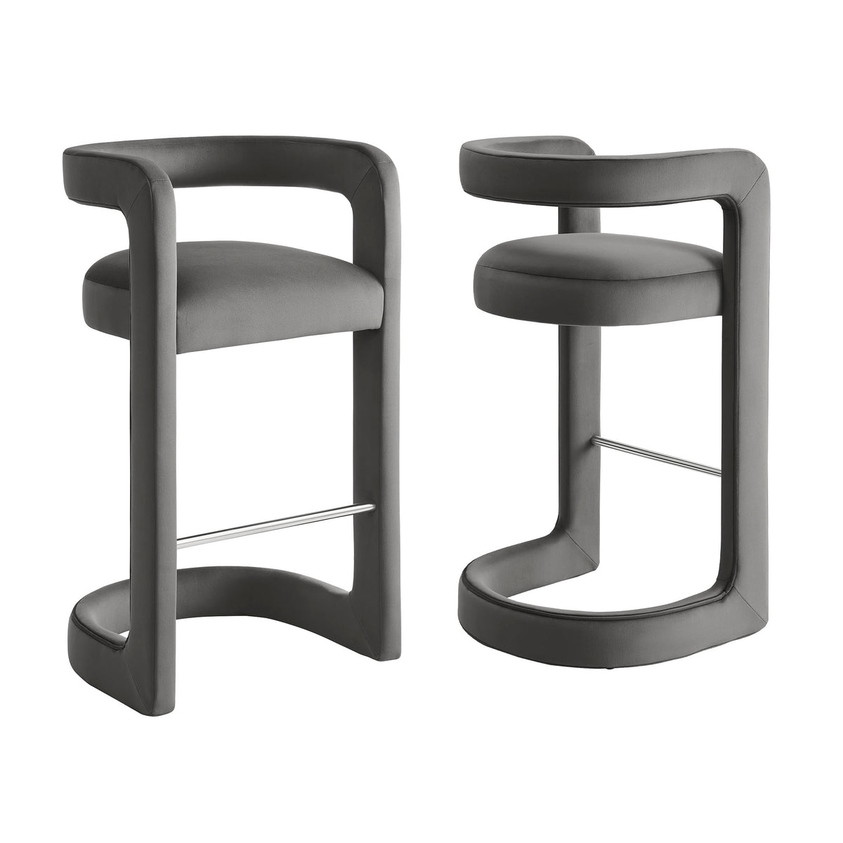 Sepia Performance Velvet Bar Stool Set of 2 in Storm Gray
