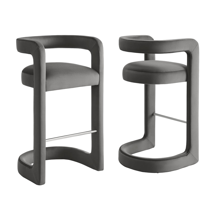 Sepia Performance Velvet Bar Stool Set of 2 in Storm Gray