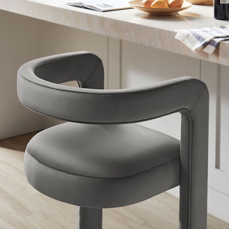 Sepia Performance Velvet Bar Stool Set of 2 in Storm Gray