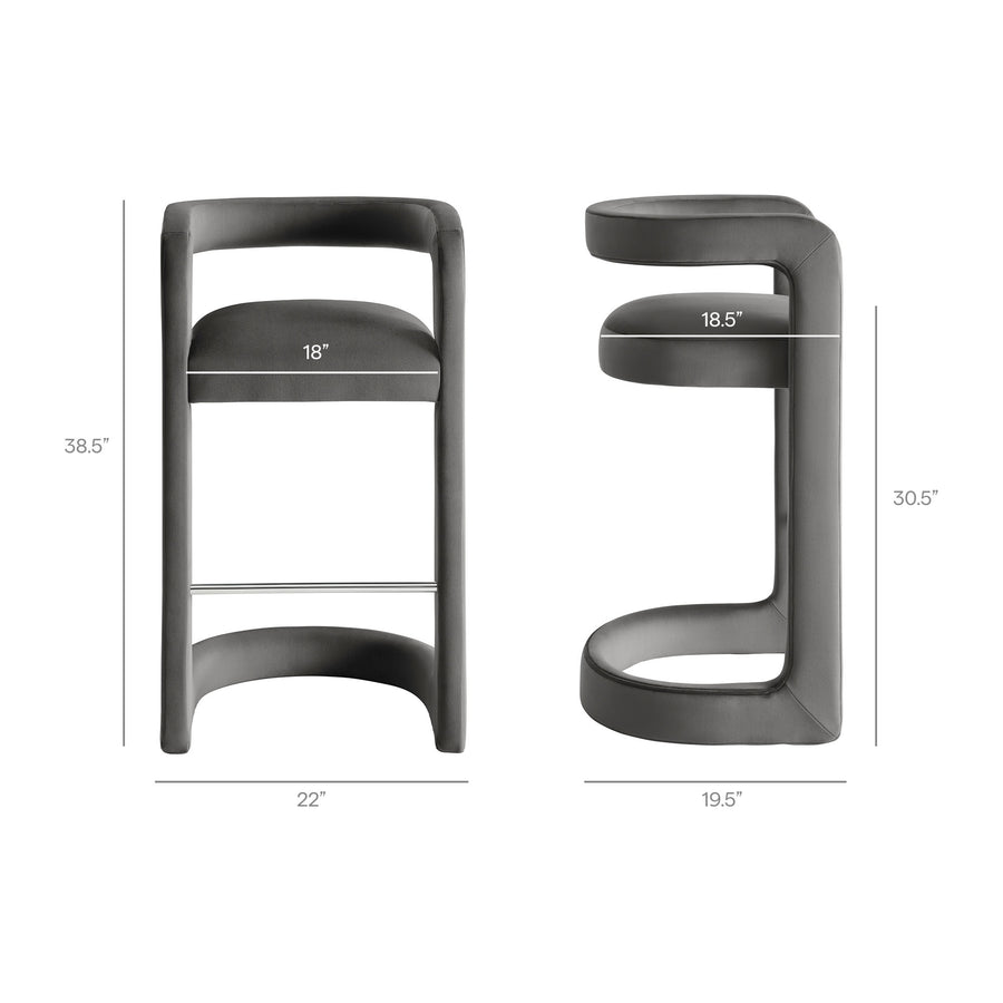 Sepia Performance Velvet Bar Stool Set of 2 in Storm Gray