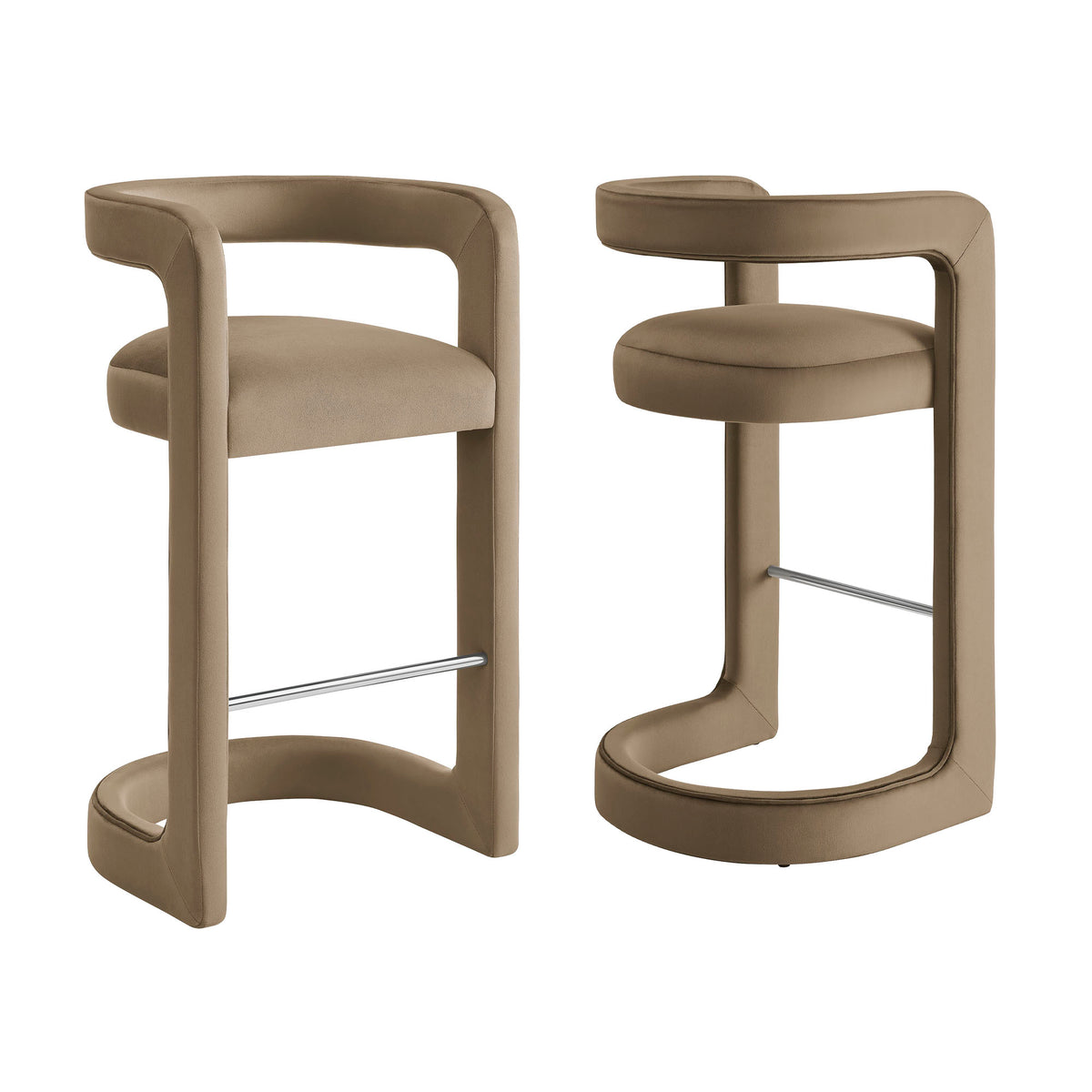 Sepia Performance Velvet Bar Stool Set of 2 in Taupe