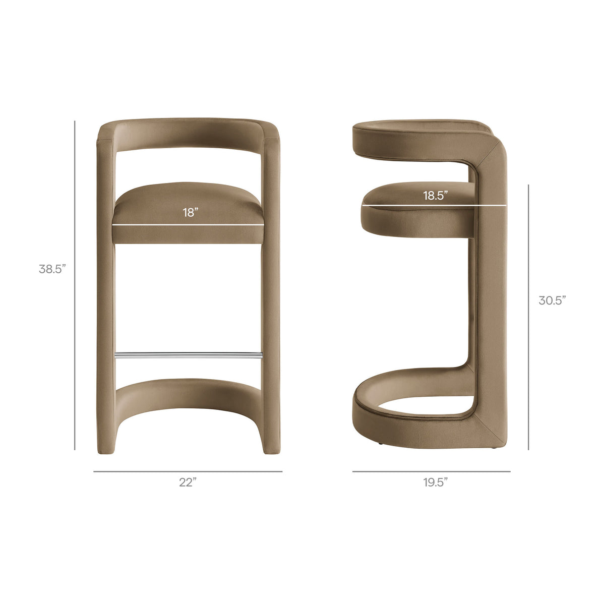 Sepia Performance Velvet Bar Stool Set of 2 in Taupe