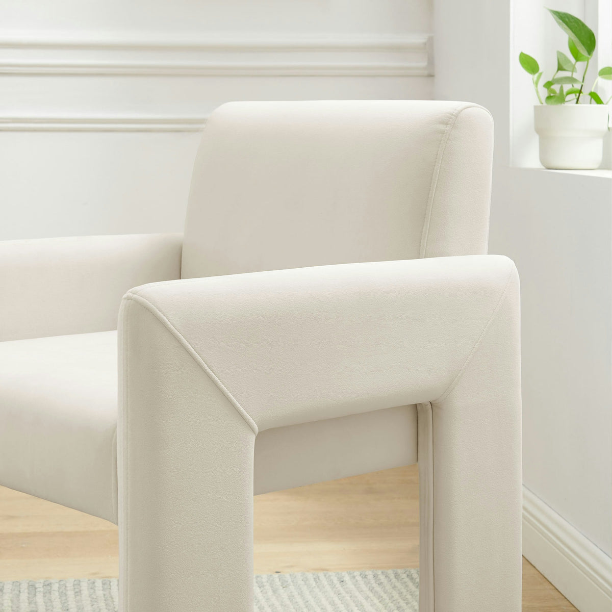 Daven Stain-Resistant Performance Velvet Dining Armchair in Alabaster
